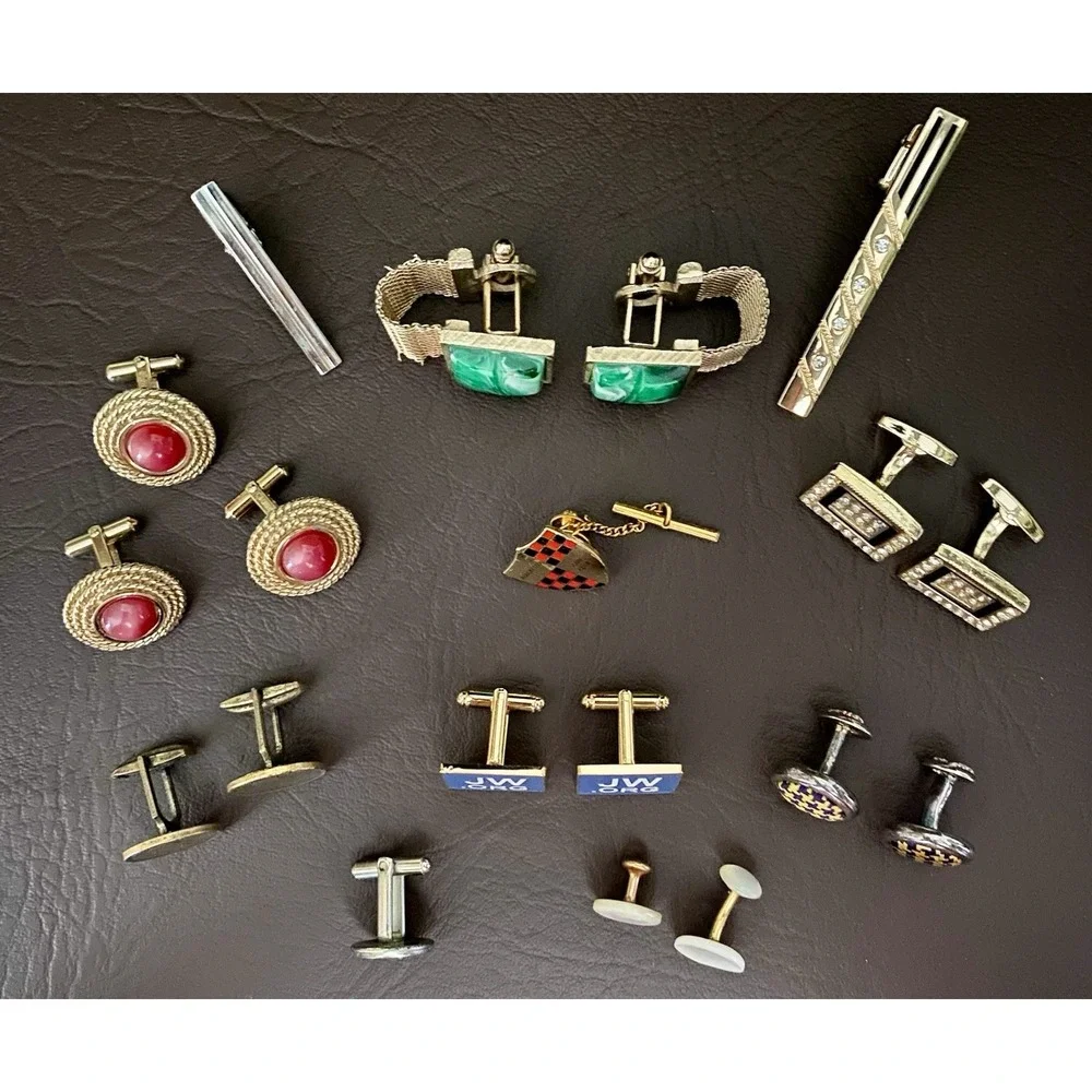 Vintage Lot Of Cufflinks Tie Bar Clip Tack Cuff Buttons